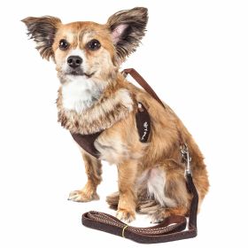 Pet Life Luxe 'Furracious' 2-In-1 Mesh Reversed Adjustable Dog Harness-Leash W/ Removable Fur Collar (Color: Brown, size: X-Small)