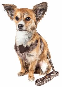 Pet Life Luxe 'Houndsome' 2-In-1 Mesh Reversible Plaided Collared Adjustable Dog Harness-Leash (size: small)